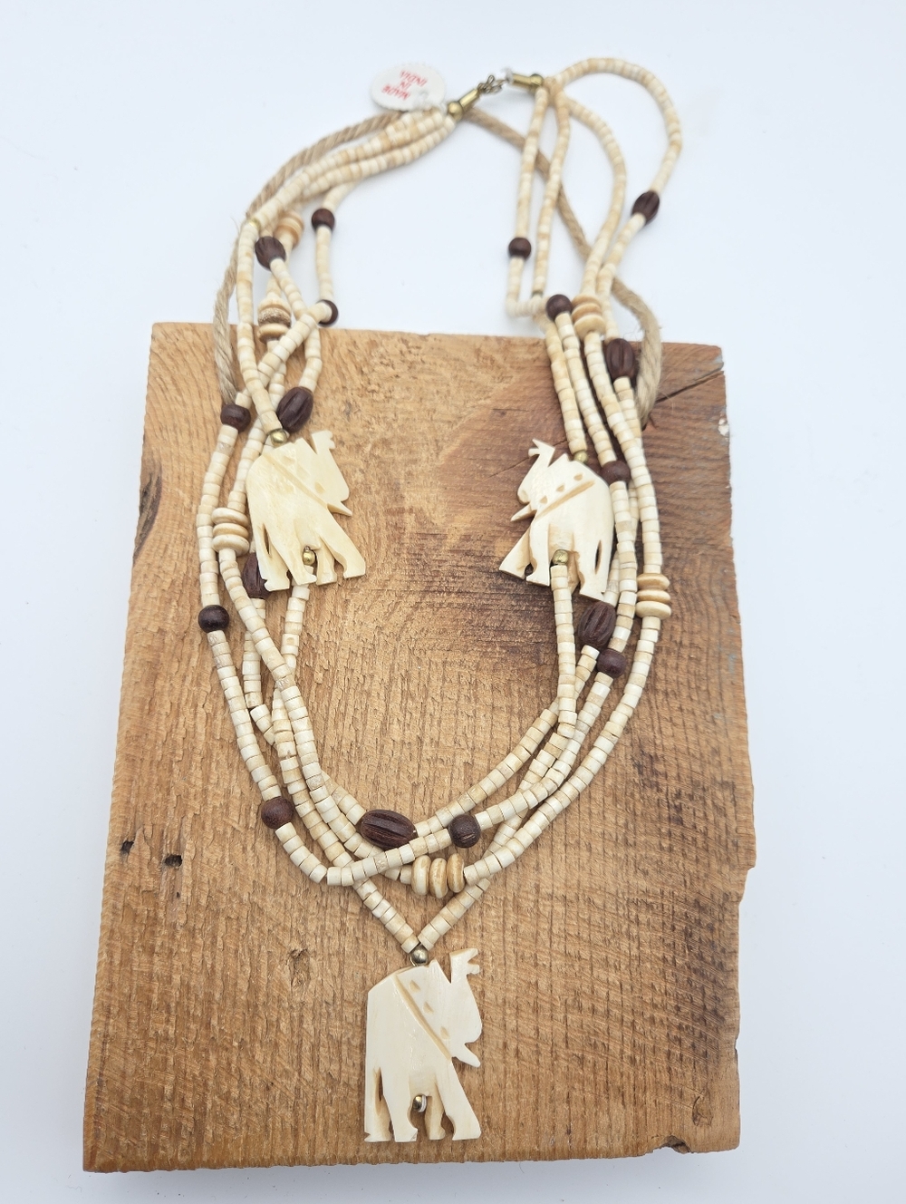 Vintage Carved Bone Elephant Ethnic Necklace‎